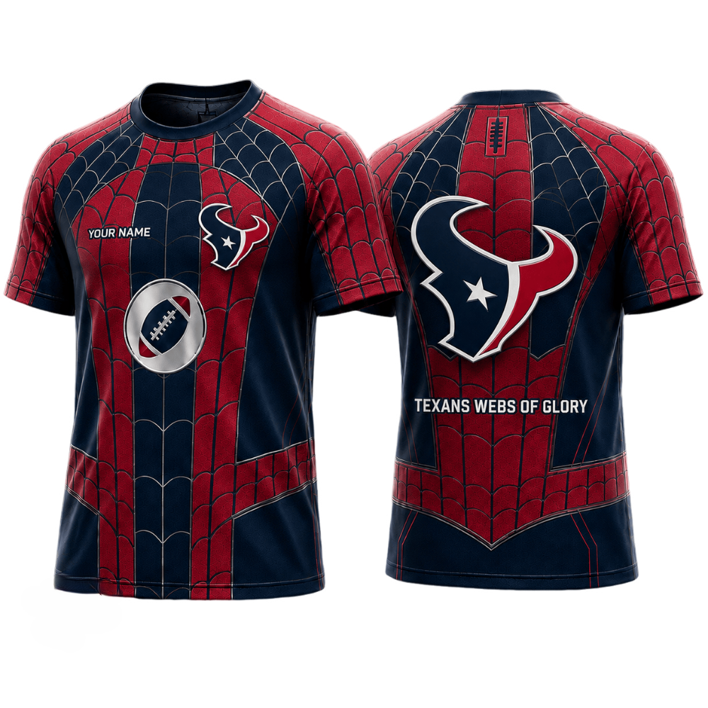 Spider Web Print Houston Texans Printed T-Shirt