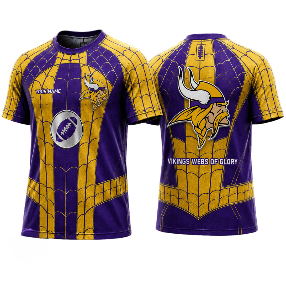 Spider Web Print Minnesota Vikings Printed T-Shirt