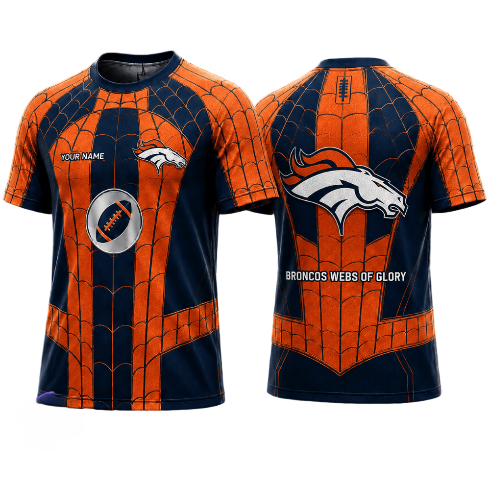 Spider Web Print Denver Broncos Printed T-Shirt