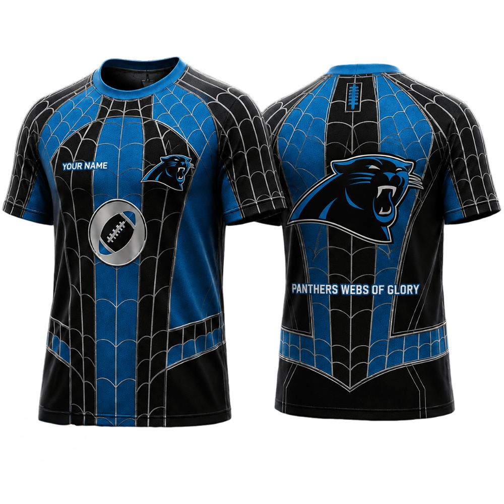 Panthers Blue Black Spider Web Printed T-Shirt Main image