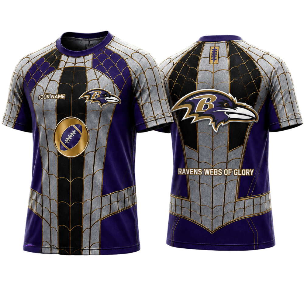 Baltimore Ravens Spider-Man Themed Printed T-Shirt