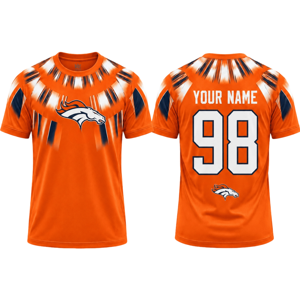 Denver Broncos Native Geometric Pattern Men's Short Sleeve Fan T‑Shirt