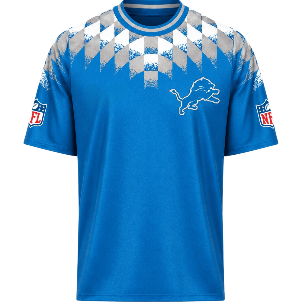 Detroit Lions Tribal Geometric Pattern Men's Short Sleeve NFL Fan T‑Shirt