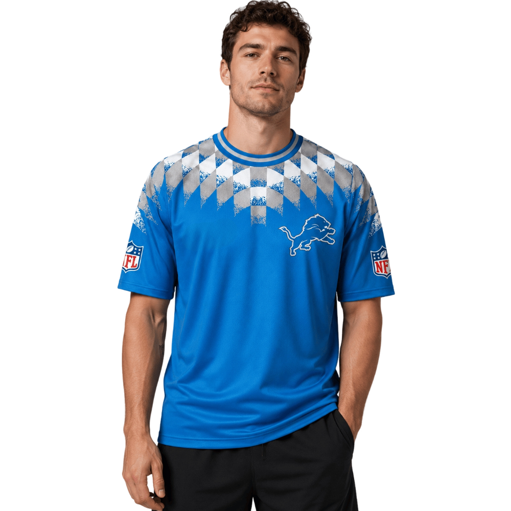 Detroit Lions Tribal Geometric Pattern Men's Short Sleeve NFL Fan T‑Shirt