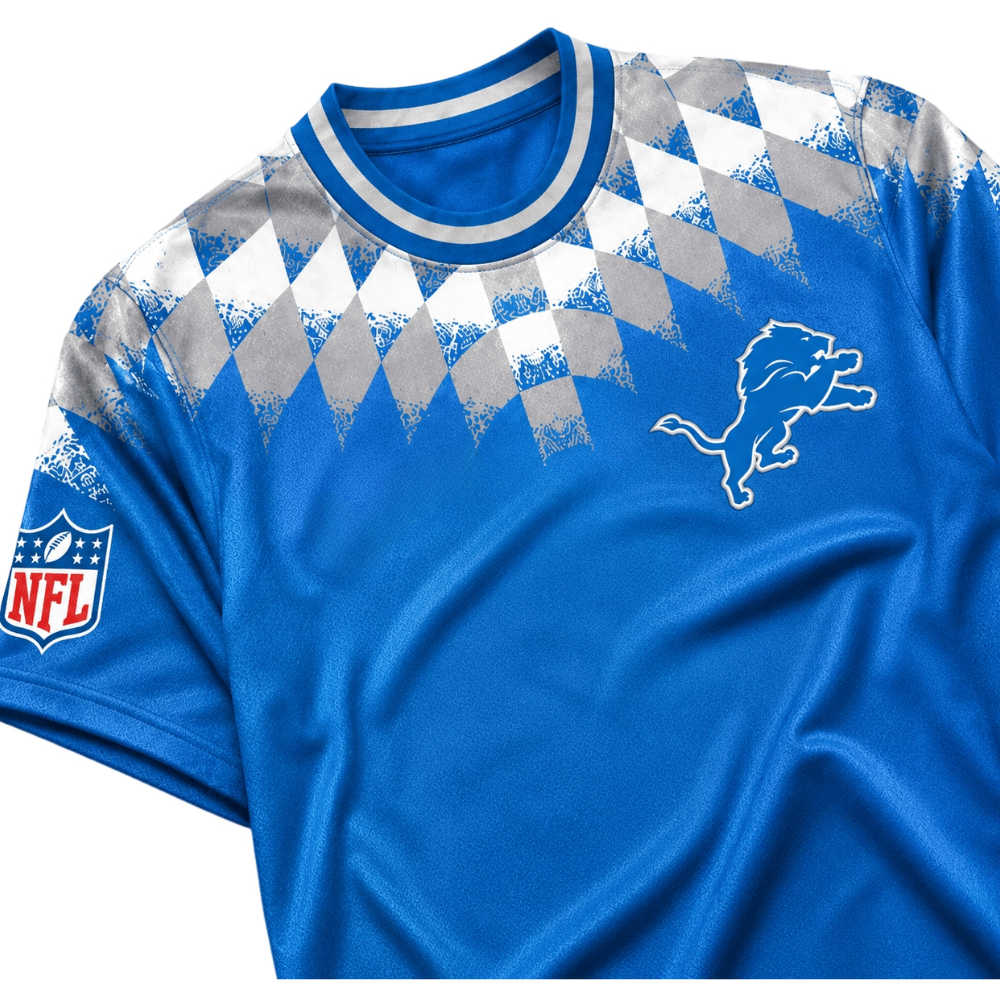 Detroit Lions Tribal Geometric Pattern Men's Short Sleeve NFL Fan T‑Shirt