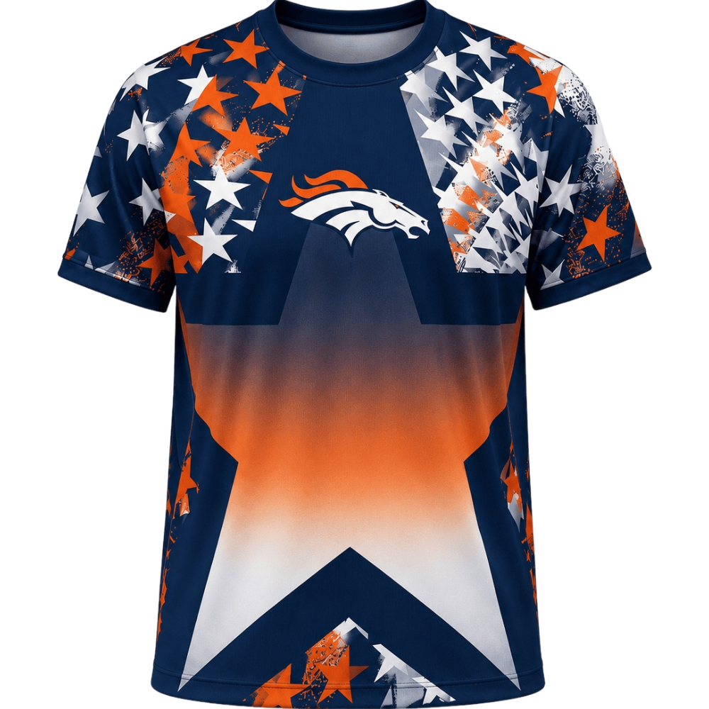 Denver Broncos Patriotic Star Gradient All‑Over Print Men's NFL Fan Short‑Sleeve T‑Shirt