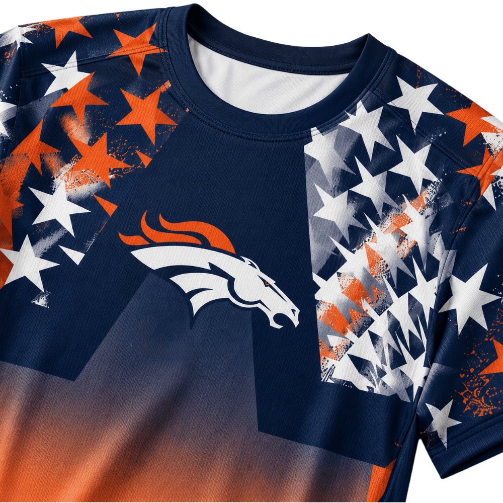 Denver Broncos Patriotic Star Gradient All‑Over Print Men's NFL Fan Short‑Sleeve T‑Shirt