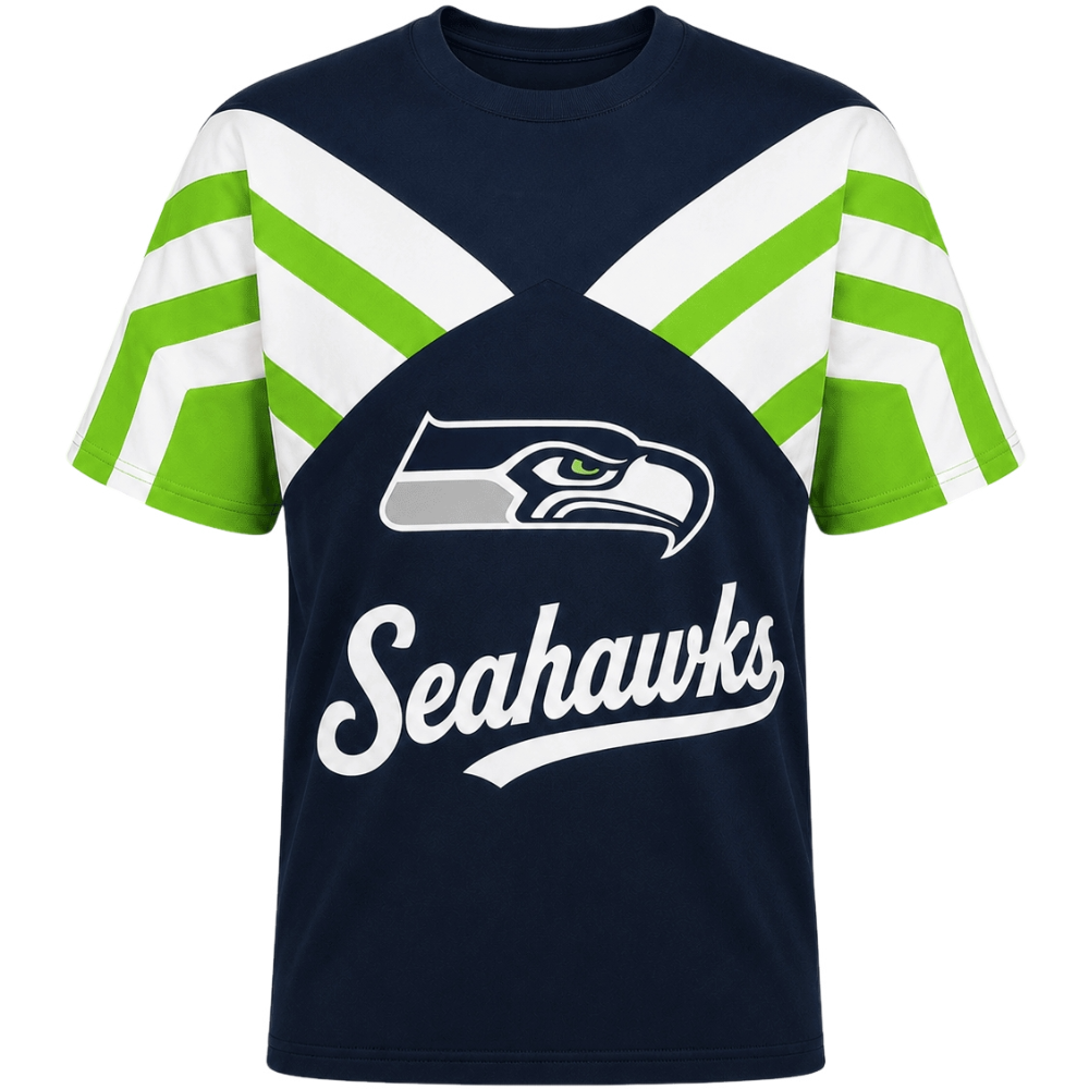 Seattle Seahawks Retro V‑Chevron Color Block Men's Short‑Sleeve NFL Fan Jersey T‑Shirt