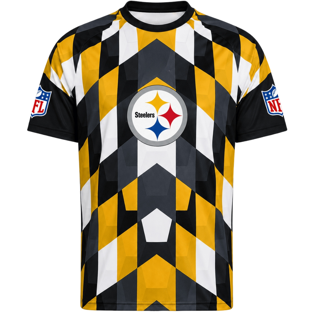 Pittsburgh Steelers Geometric Diamond Pattern All‑Over Print Men's Short‑Sleeve NFL Fan Jersey T‑Shirt
