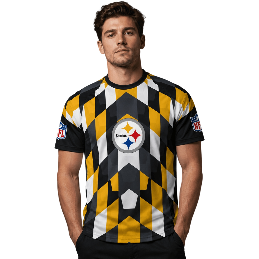Pittsburgh Steelers Geometric Diamond Pattern All‑Over Print Men's Short‑Sleeve NFL Fan Jersey T‑Shirt