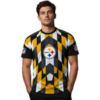 Pittsburgh Steelers Geometric Diamond Pattern All‑Over Print Men's Short‑Sleeve NFL Fan Jersey T‑Shirt