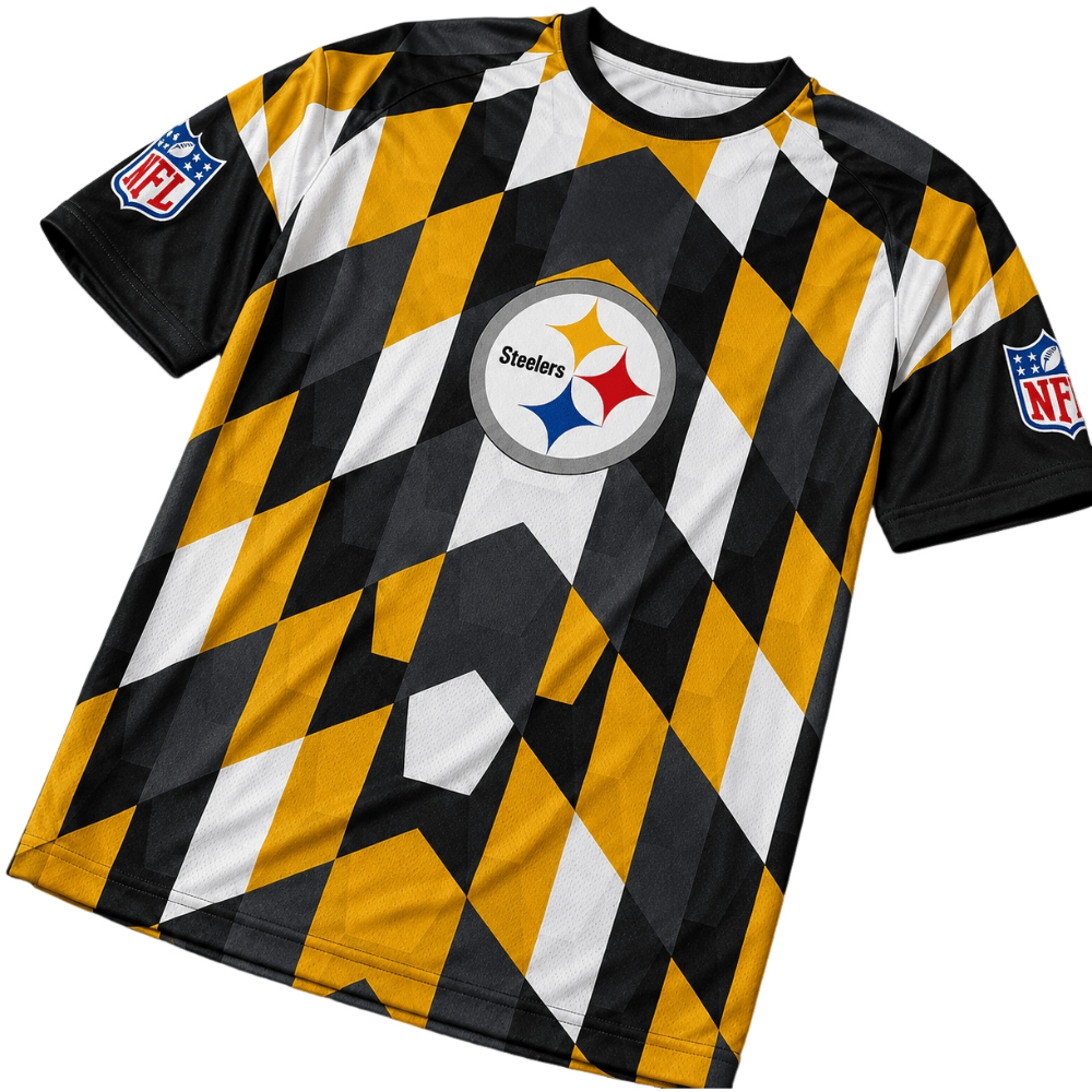 Pittsburgh Steelers Geometric Diamond Pattern All‑Over Print Men's Short‑Sleeve NFL Fan Jersey T‑Shirt