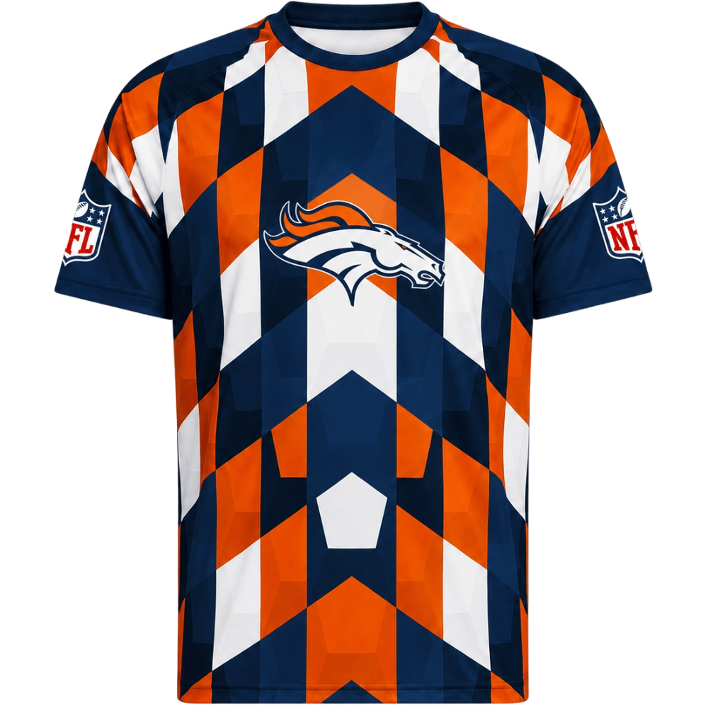 Denver Broncos Geometric Diamond Plaid Print Men's Short‑Sleeve NFL Fan Jersey T‑Shirt
