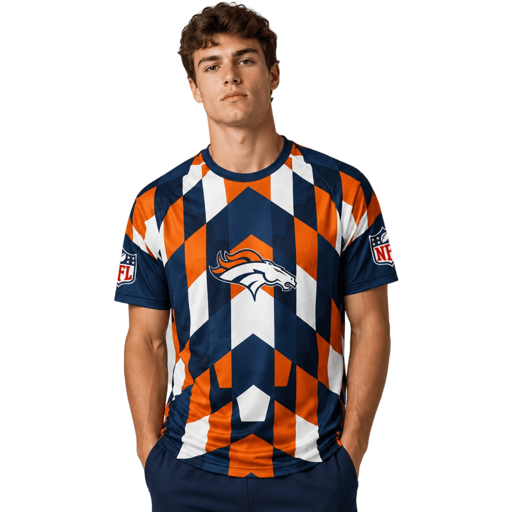 Denver Broncos Geometric Diamond Plaid Print Men's Short‑Sleeve NFL Fan Jersey T‑Shirt