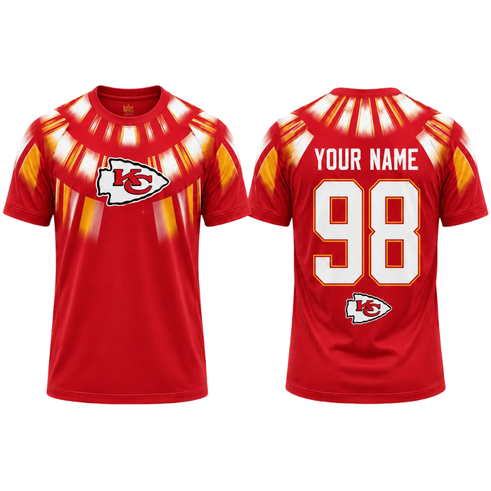 Kansas City Chiefs Shoulder Burst Radiant Print Custom Name Number Men's Short‑Sleeve Tshirt