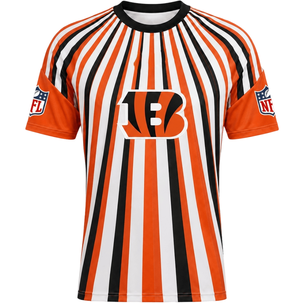 Cincinnati Bengals Radiating Vertical Stripe Print Men's Short‑Sleeve NFL Fan T‑Shirt