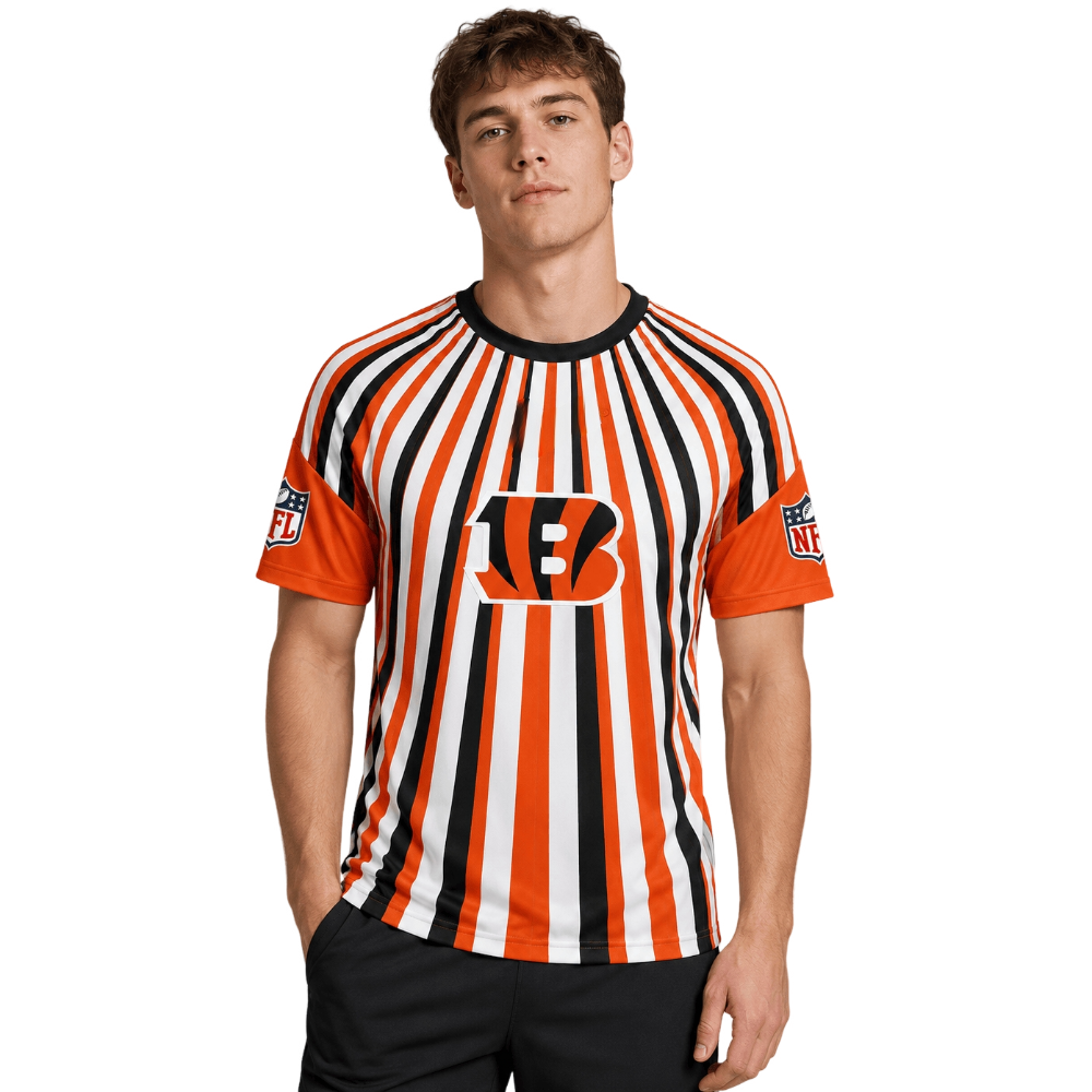 Cincinnati Bengals Radiating Vertical Stripe Print Men's Short‑Sleeve NFL Fan T‑Shirt
