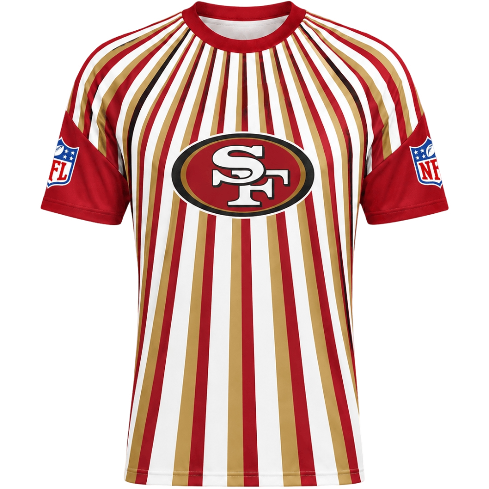 San Francisco 49ers Radiating Vertical Stripe Print Men's Short‑Sleeve NFL Fan Jersey T‑Shirt With NFL Sleeve Patches