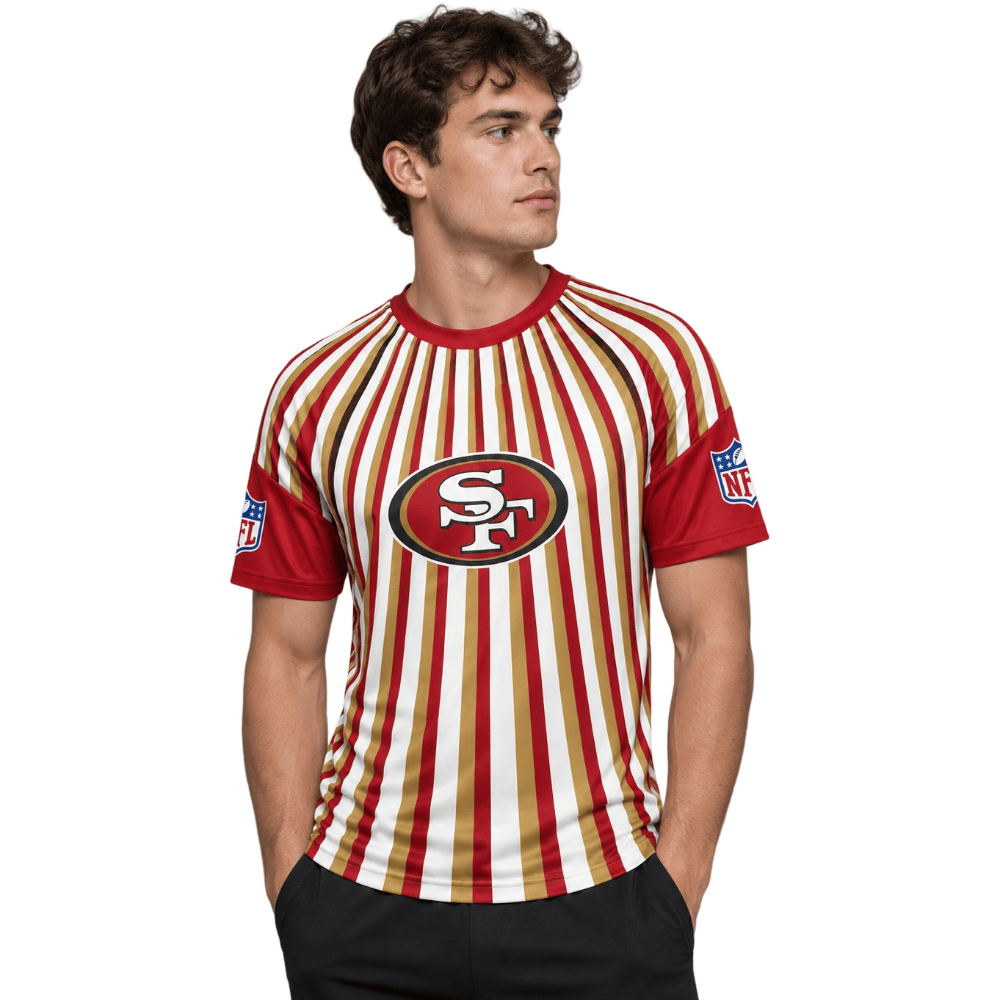 San Francisco 49ers Radiating Vertical Stripe Print Men's Short‑Sleeve NFL Fan Jersey T‑Shirt With NFL Sleeve Patches