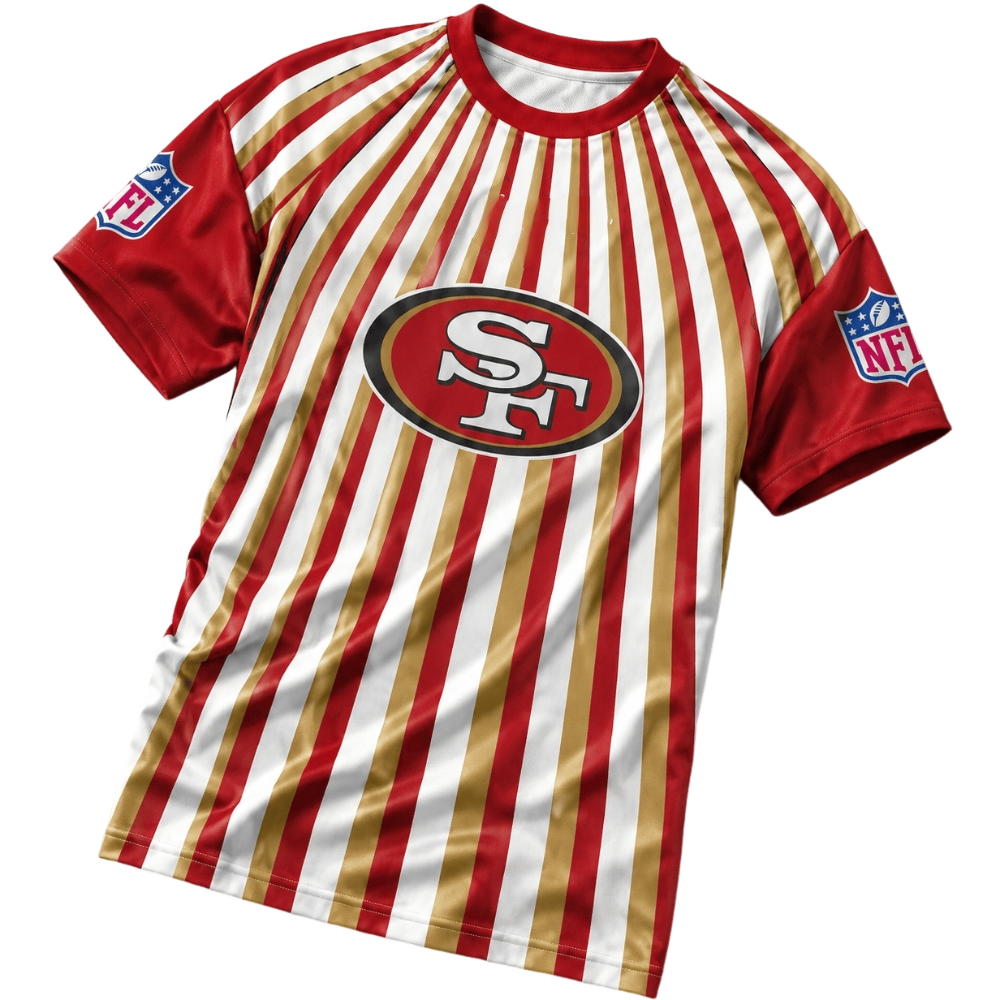 San Francisco 49ers Radiating Vertical Stripe Print Men's Short‑Sleeve NFL Fan Jersey T‑Shirt With NFL Sleeve Patches