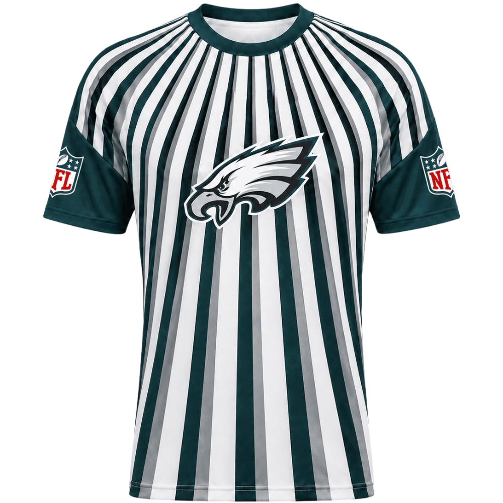 Philadelphia Eagles Radiating Vertical Stripe Print Men's Short‑Sleeve NFL Fan Jersey T‑Shirt With NFL Sleeve Patches
