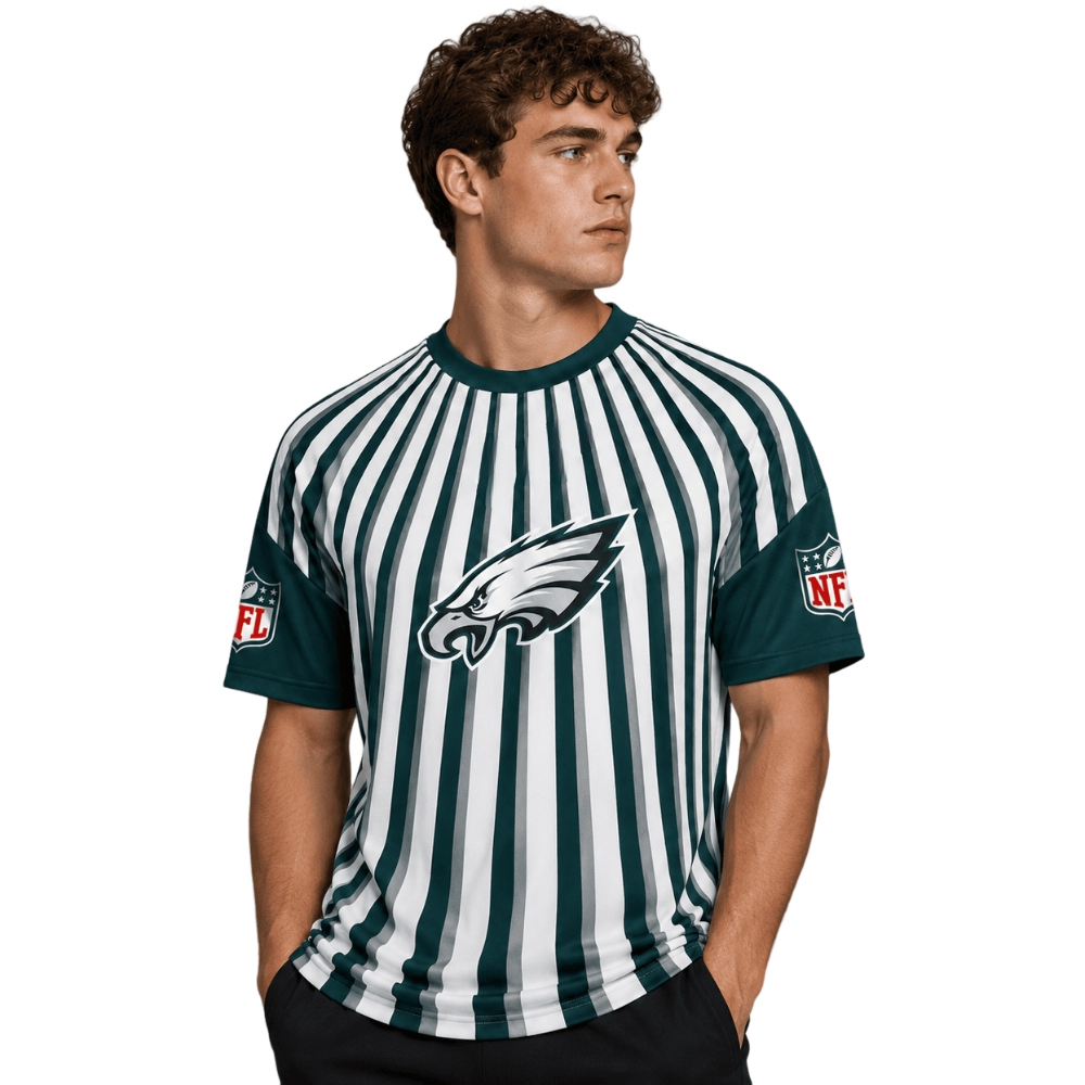 Philadelphia Eagles Radiating Vertical Stripe Print Men's Short‑Sleeve NFL Fan Jersey T‑Shirt With NFL Sleeve Patches