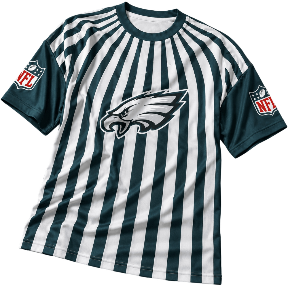 Philadelphia Eagles Radiating Vertical Stripe Print Men's Short‑Sleeve NFL Fan Jersey T‑Shirt With NFL Sleeve Patches