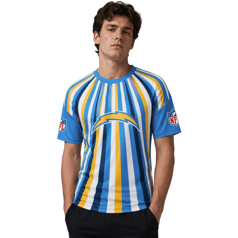 Los Angeles Chargers Radiating Vertical Stripe Print Men's Short‑Sleeve NFL Fan Jersey T‑Shirt
