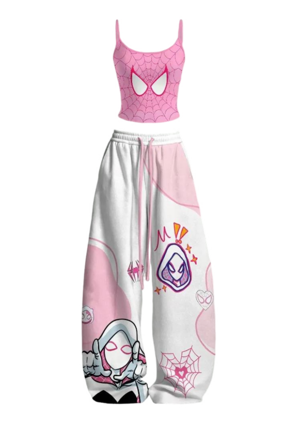 Pink Spider-Gwen Cartoon Top & Elasticated Trousers Two-Piece Set