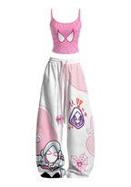 Pink Spider-Gwen Cartoon Top & Elasticated Trousers Two-Piece Set