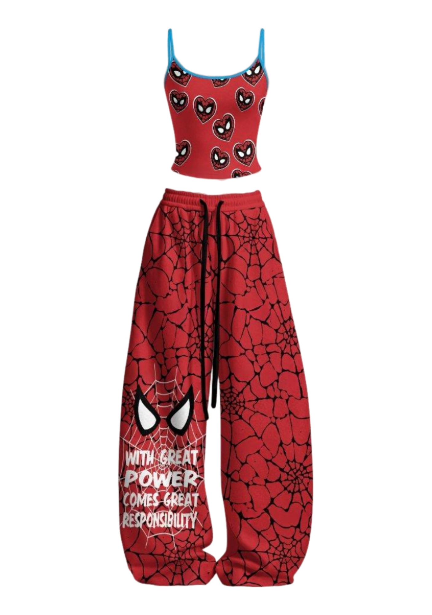 Heart Spider Quote Print Top & Elasticated Trousers Two-Piece Set