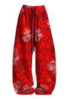 Splash Effect Red Spider Web Top & Elasticated Trousers Two-Piece Set