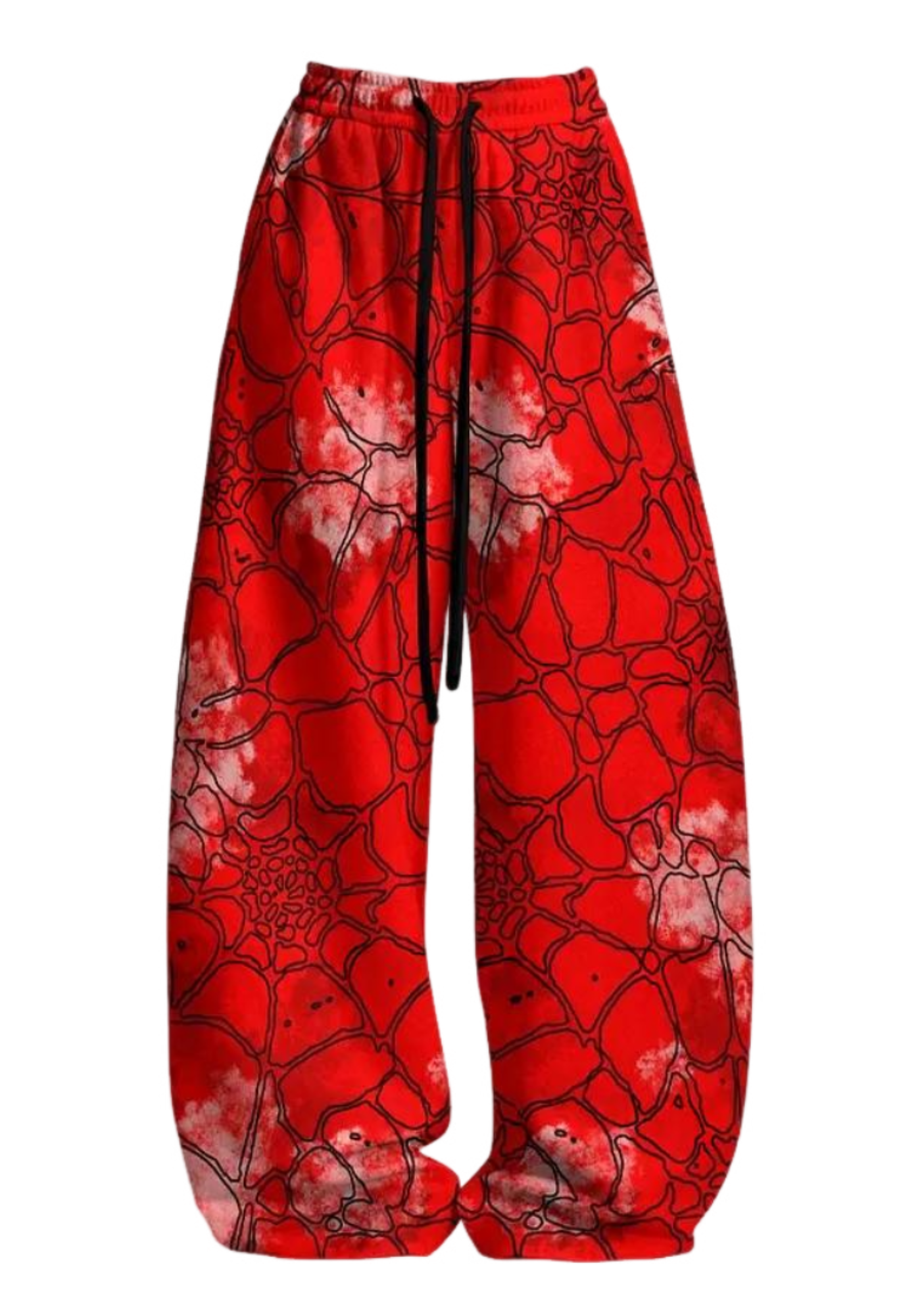Splash Effect Red Spider Web Top & Elasticated Trousers Two-Piece Set