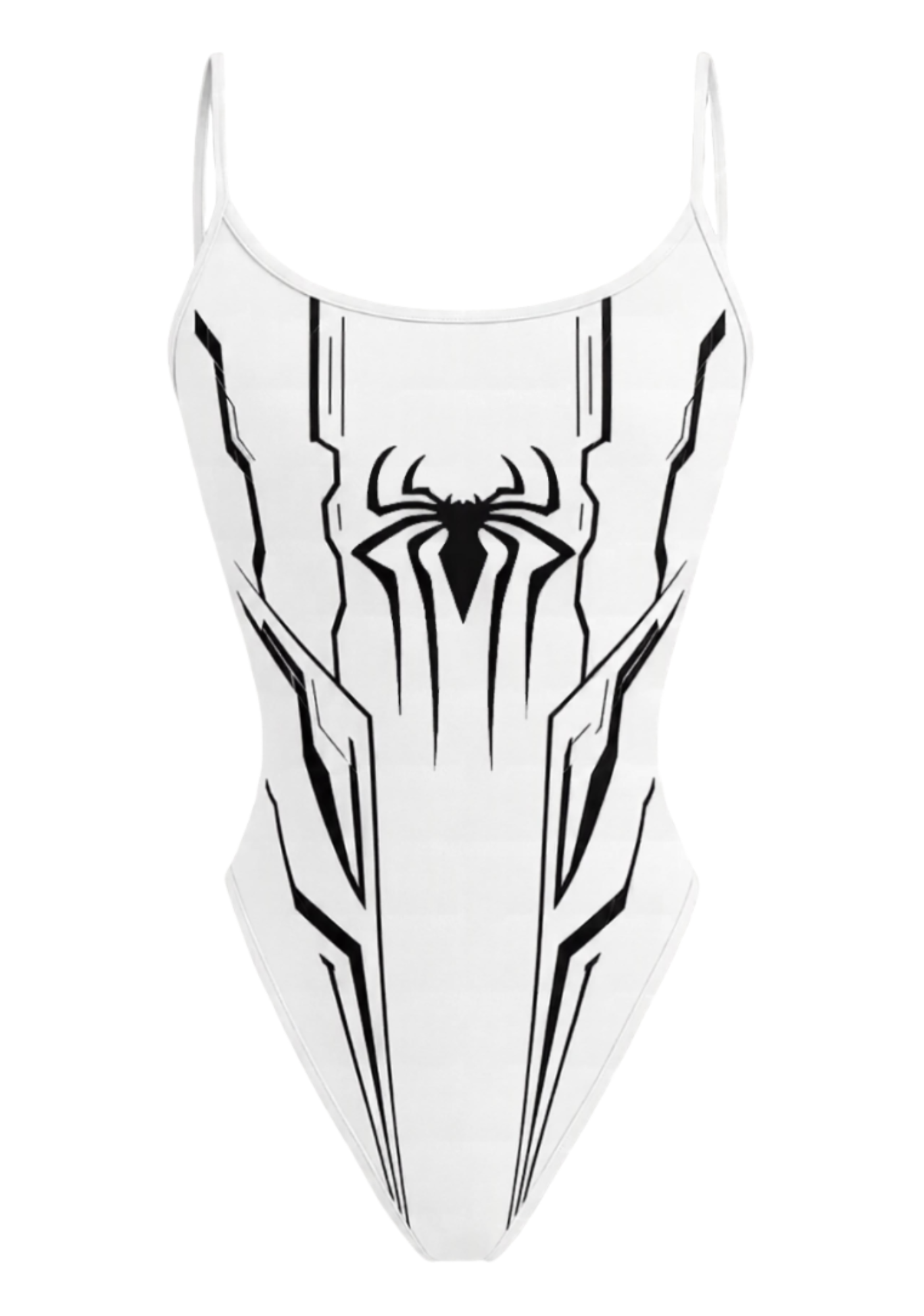 White Mechanical Spider Graphic One Piece Bathing Suit
