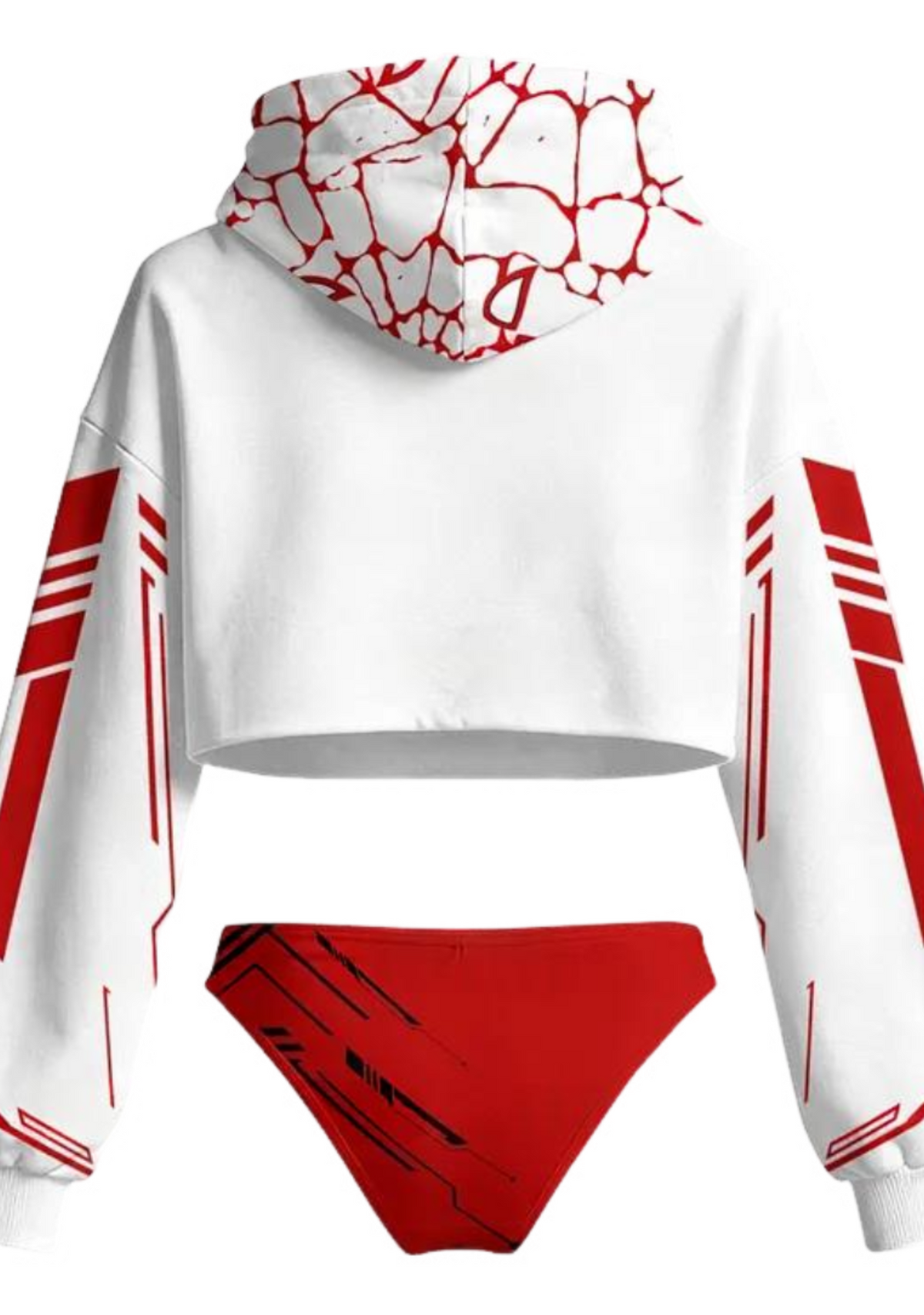 White Spider Logo Crop Hoodie Matching Bikini Set