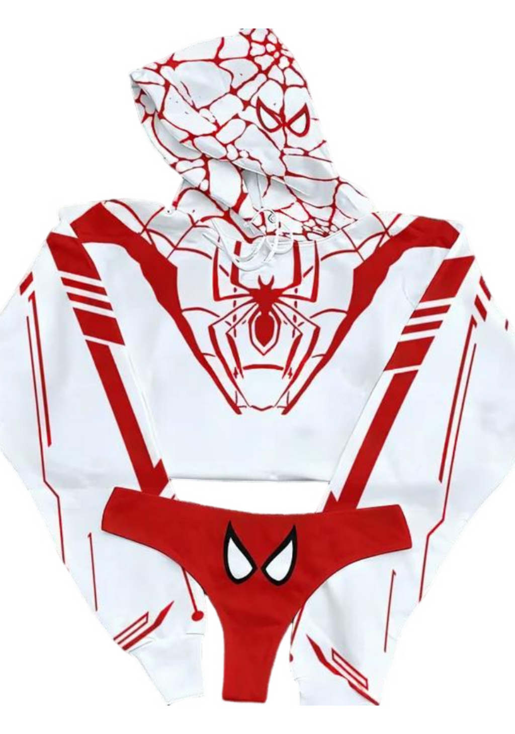 White Spider Logo Crop Hoodie Matching Bikini Set