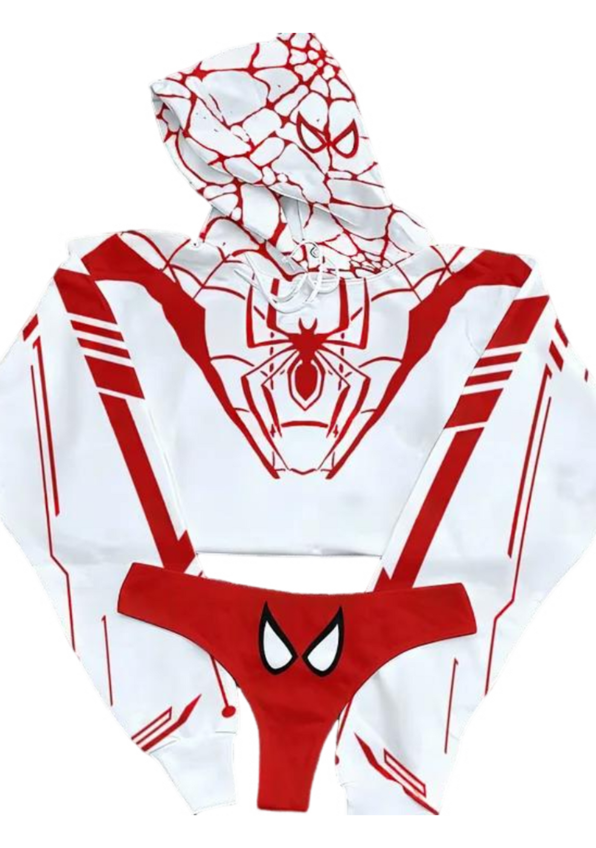 White Spider Logo Crop Hoodie Matching Bikini Set