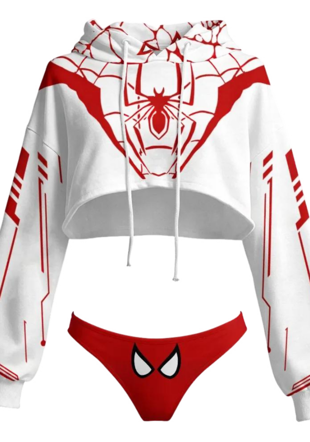 White Spider Logo Crop Hoodie Matching Bikini Set