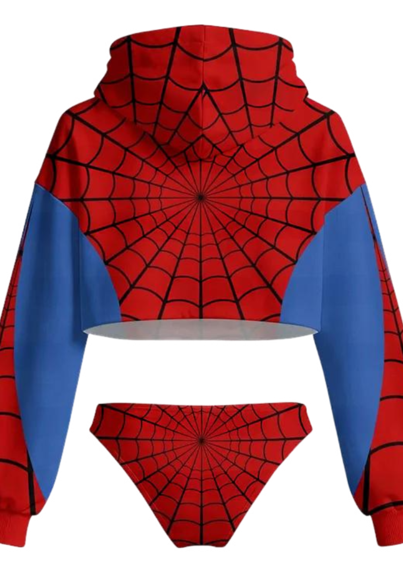 Vintage Spiderweb Color Block Crop Hoodie Lingerie Set Secondary image