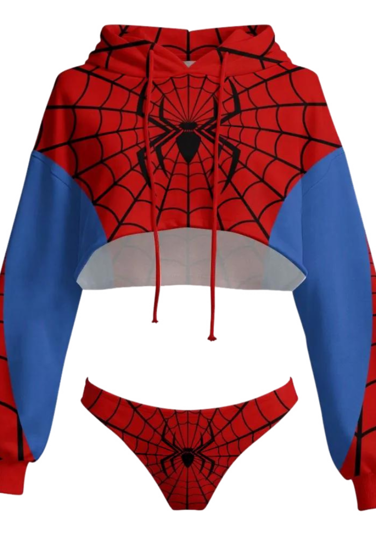 Vintage Spiderweb Color Block Crop Hoodie Lingerie Set Main image