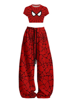Classic Red Spider Web Top & Elasticated Trousers Two-Piece Set