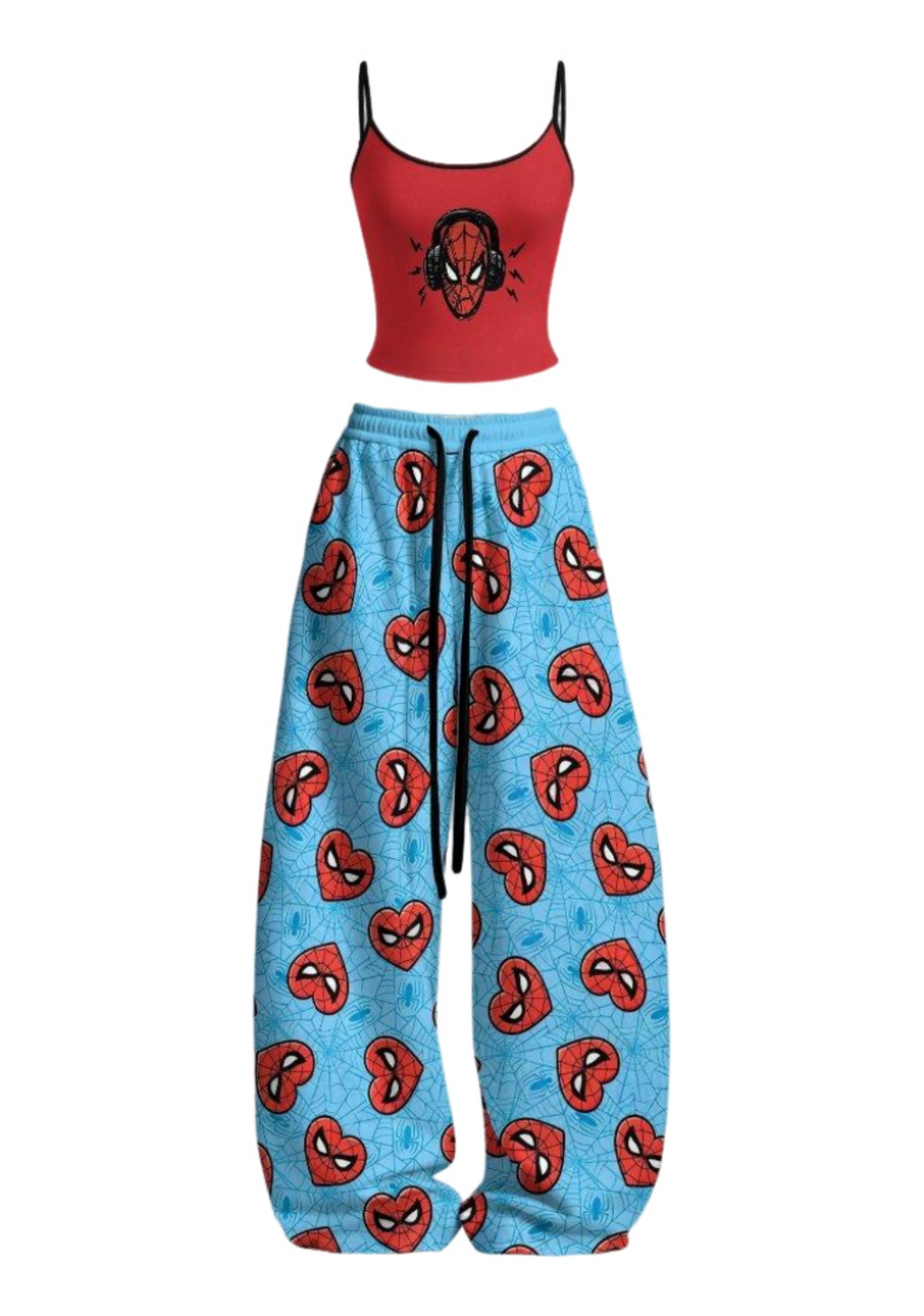 Cute Heart Spider-Man Top & Elasticated Trousers Two-Piece Set