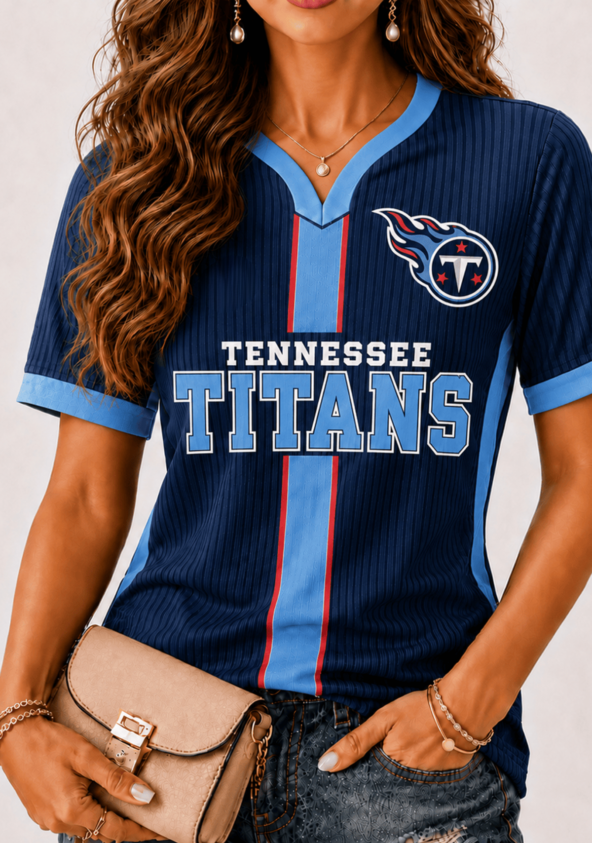 Women Tennessee Titans Team Logo Game‑Day V‑Neck T‑Shirt