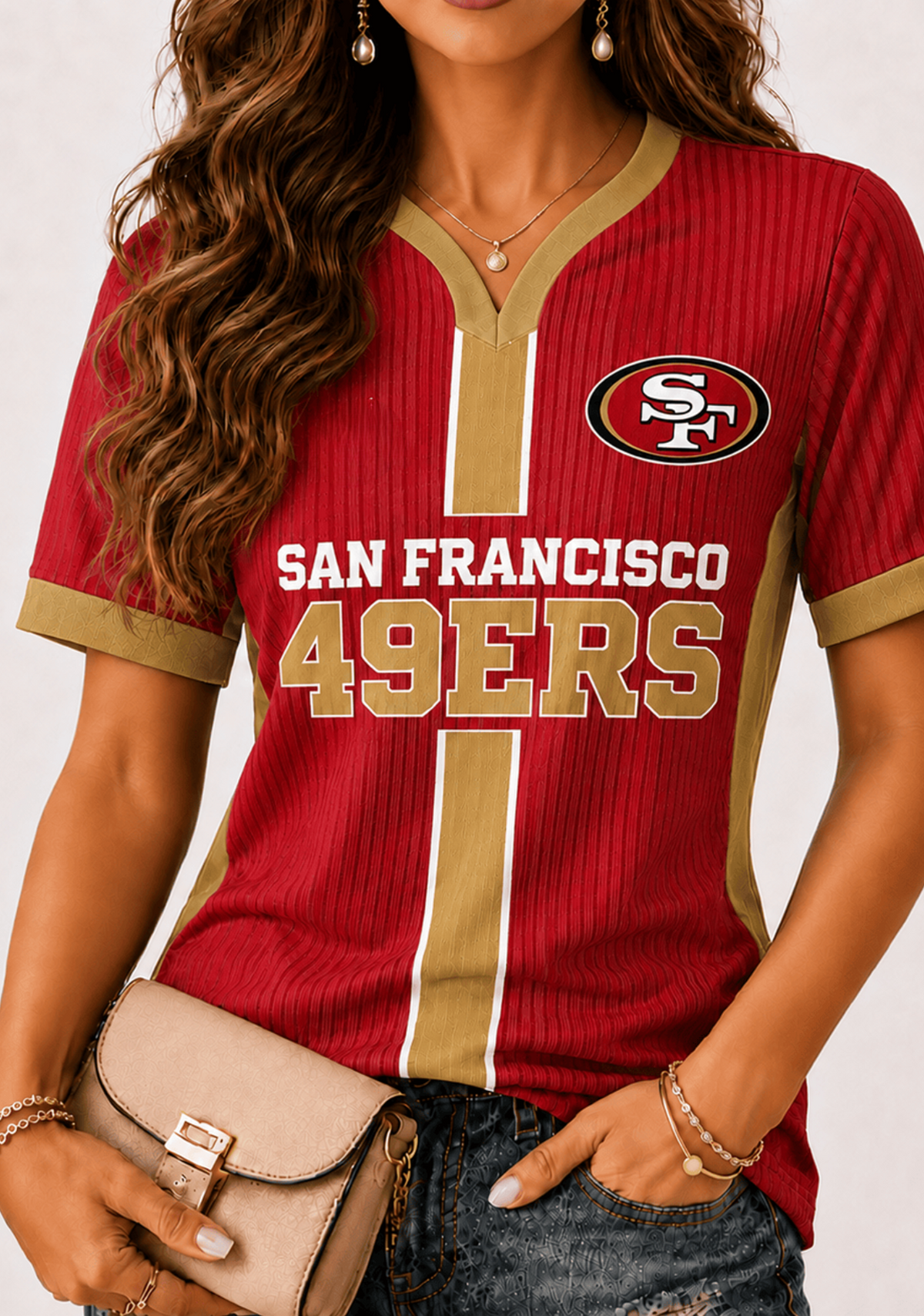 Women San Francisco 49ers Graphic Game‑Day V‑Neck T‑Shirt