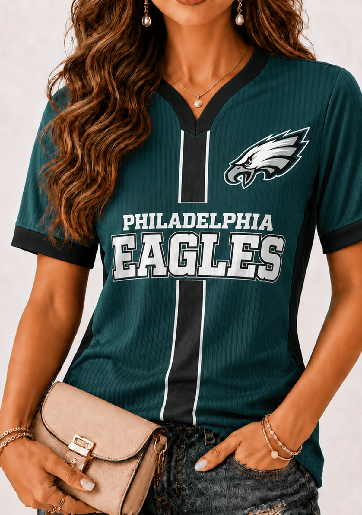 Women Philadelphia Eagles Print Game‑Day V‑Neck T‑Shirt Main image