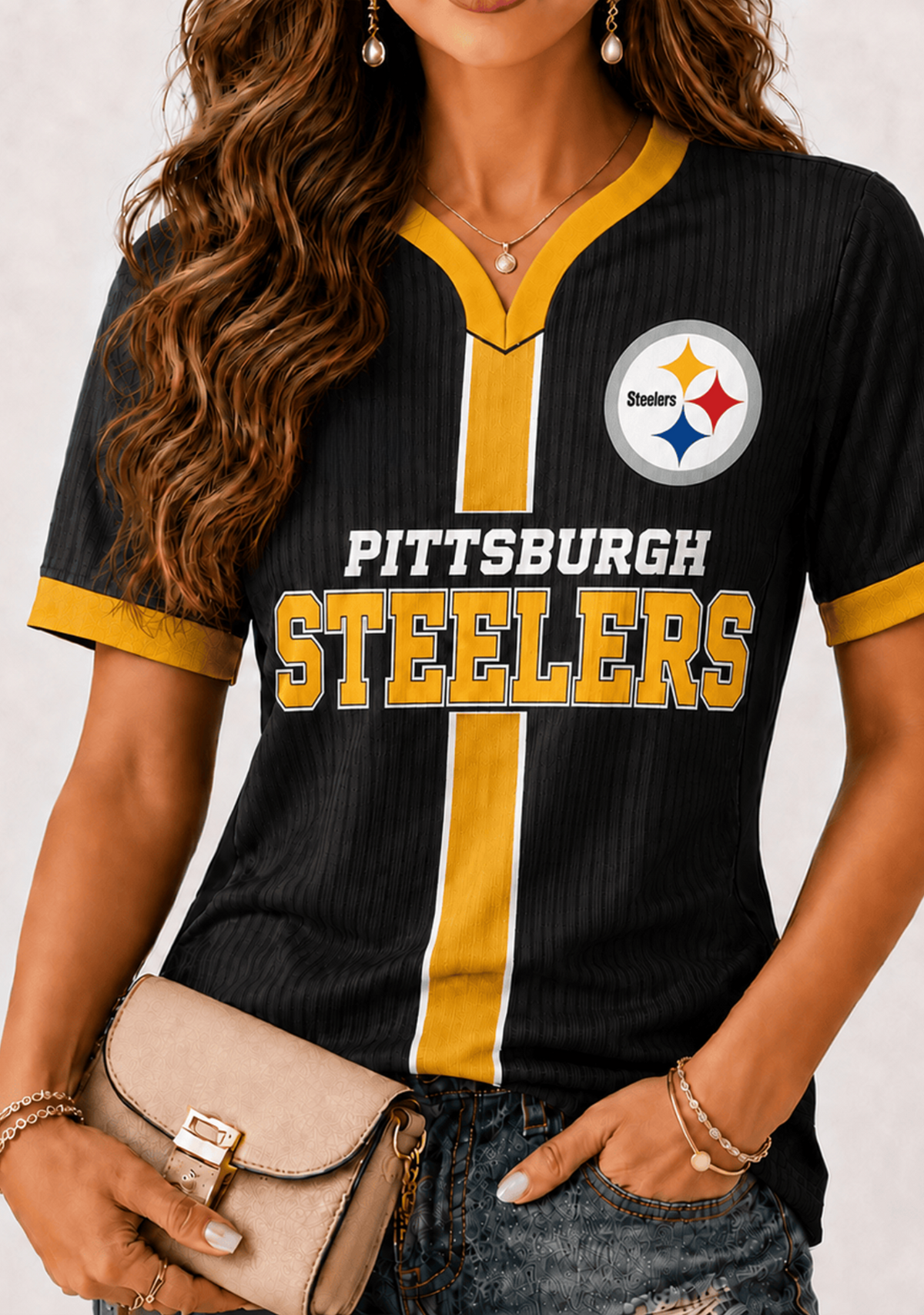 Women Pittsburgh Steelers Print Game‑Day V‑Neck T‑Shirt Main image