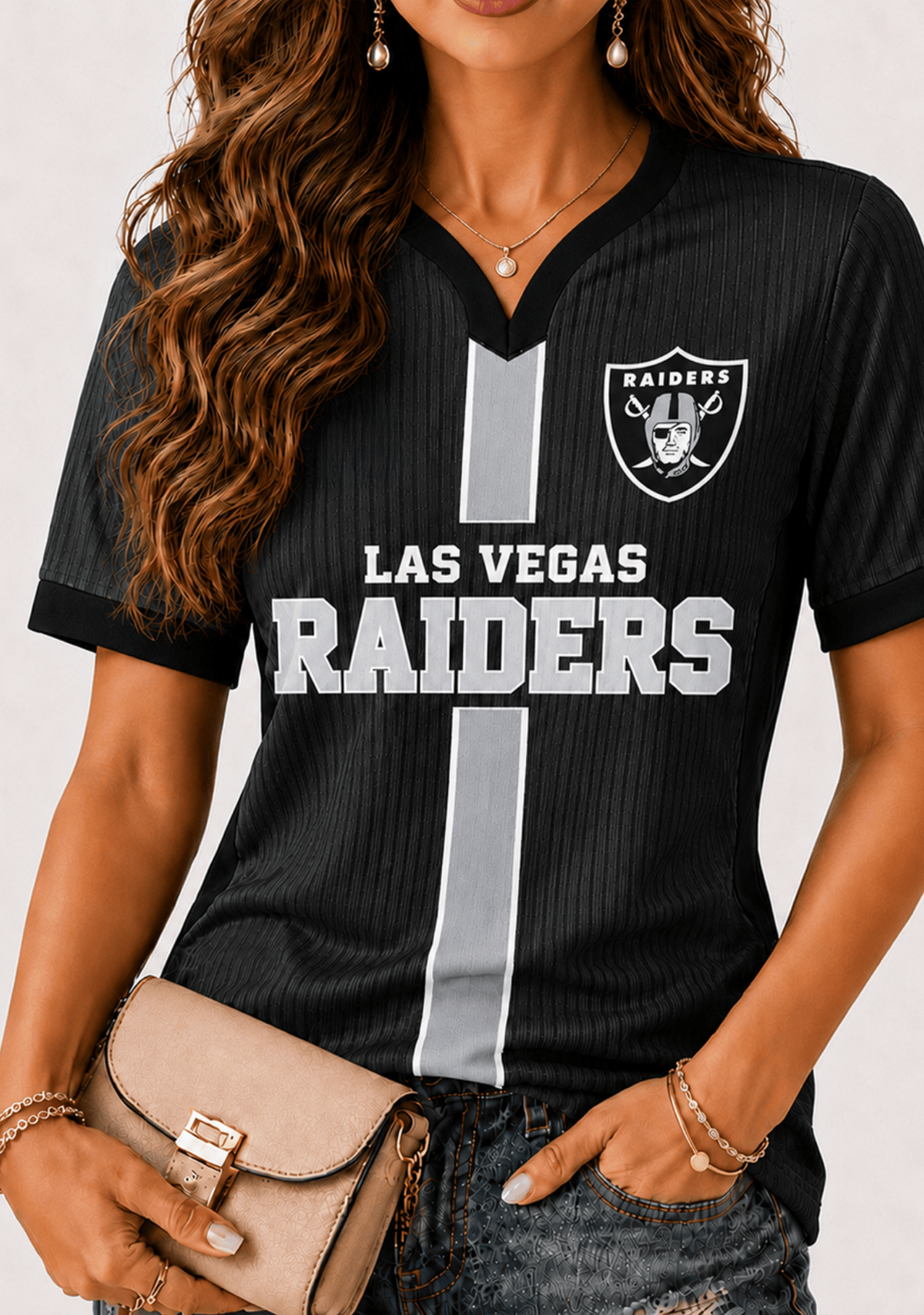 Women Las Vegas Raiders Print Game‑Day V‑Neck T‑Shirt Main image