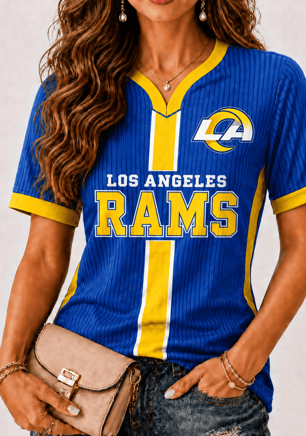 Women Los Angeles Rams Print Game‑Day V‑Neck T‑Shirt