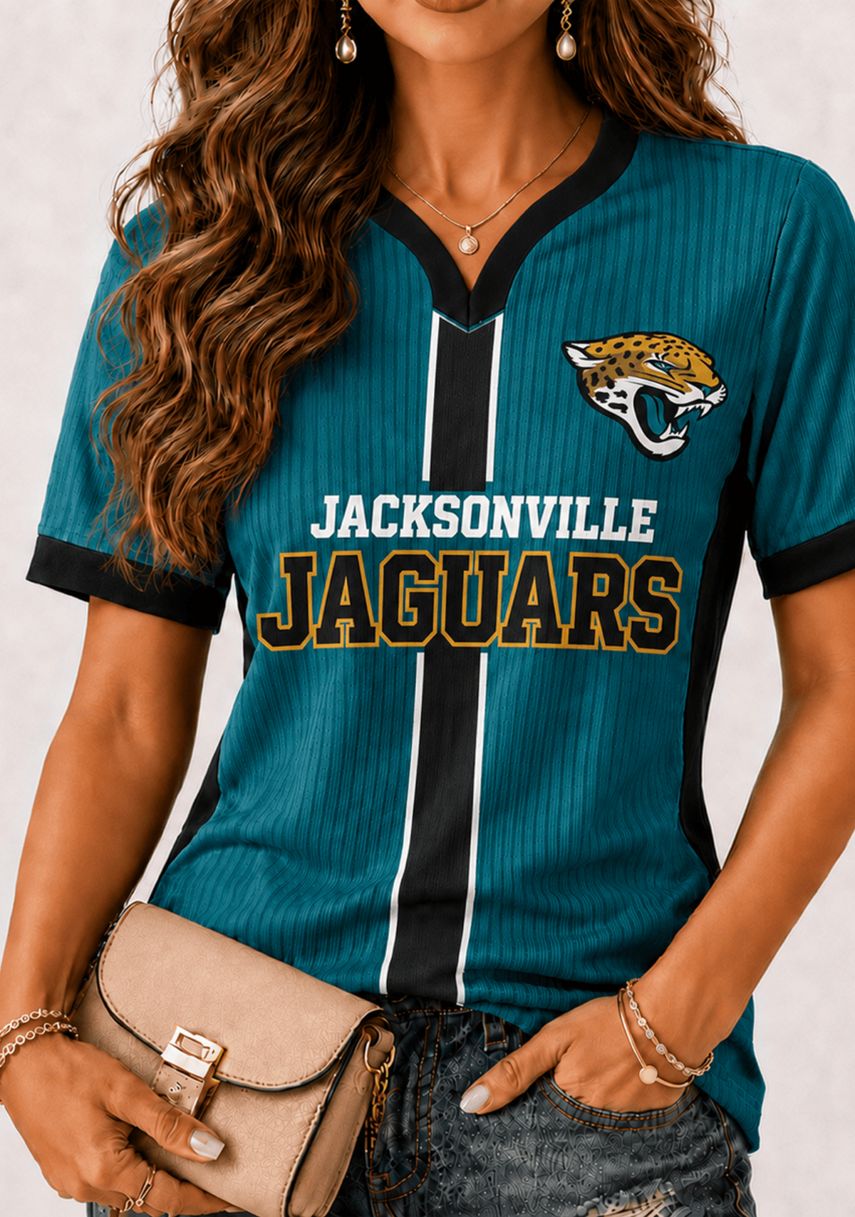 Women Jacksonville Jaguars Logo Print Game‑Day V‑Neck T‑Shirt Main image