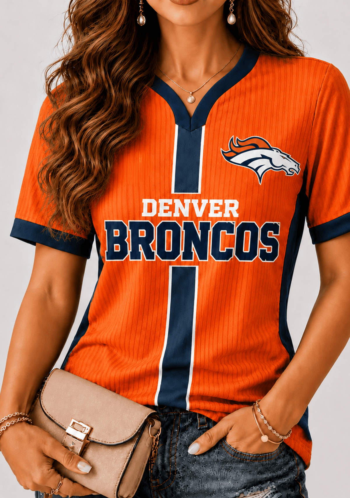 Women Denver Broncos Football Team Game‑Day Graphic V‑Neck T‑Shirt Main image